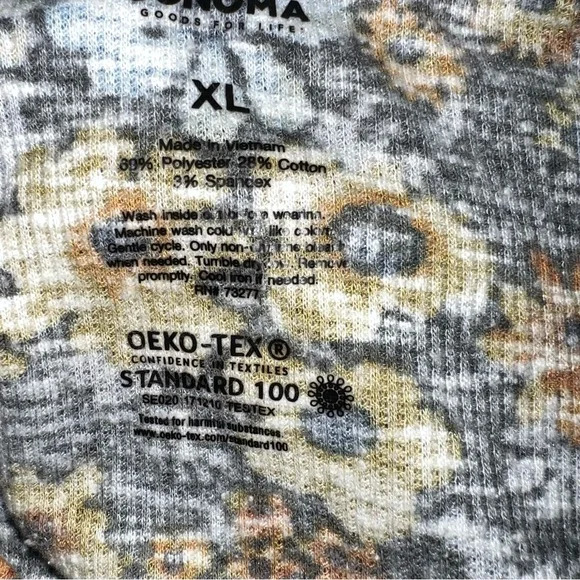 Sonoma Size XL Snap Long Sleeve Floral Crewneck Ribbed Henley - Picture 3 of 3